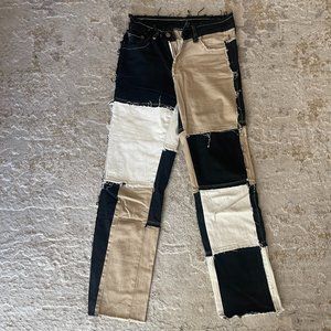 Women's High Waisted Patchwork Straight Jeans Fashion Y2K Style Block Color